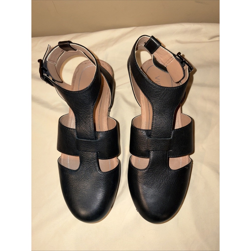 Vionic Faye Clog Sandals 7 Black Leather Buckle Strap Adjustable Platform EU 38 - Picture 4 of 13